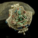 FINE QUALITY TIBETAN BUDDHIST RITUAL SACRED GREEN TARA GHAU PRAYER BOX SILVER PENDANT FROM PATAN, NEPAL