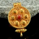 Fine Quality Om Mane Padme Hum Ghau / Pendant / Prayer Box Gold Plated Silver with Coral Stone from Patan, Nepal.