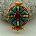 Tibetan Buddhist Double Dorje Copper with Gold Plated Ghau Prayer Box Pendant From Nepal