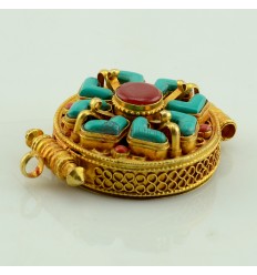 Tibetan Buddhist Double Dorje Copper with Gold Plated Ghau Prayer Box Pendant From Nepal