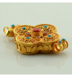  Fine Quality Tibetan Buddhist Gold Plated Silver Ghau Gau Prayer Box Pendant