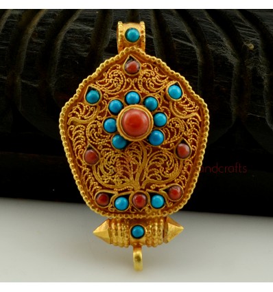  Fine Quality Tibetan Buddhist Gold Plated Silver Ghau Gau Prayer Box Pendant