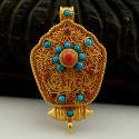  Fine Quality Tibetan Buddhist Gold Plated Silver Ghau Gau Prayer Box Pendant