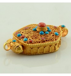  Fine Quality Tibetan Buddhist Gold Plated Silver Ghau Gau Prayer Box Pendant