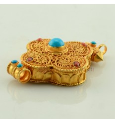 Fine Quality Tibetan Buddhist Gold Plated Silver Ghau Gau Prayer Box Pendant