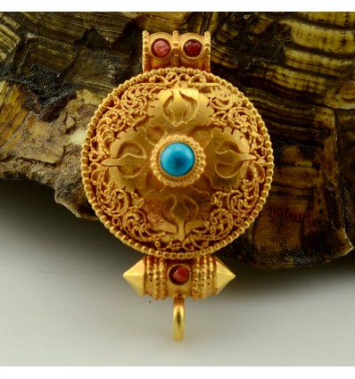 Fine Quality Tibetan Buddhist Gold Plated Silver Ghau Gau Prayer Box Pendant