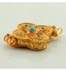  Fine Quality Tibetan Buddhist Gold Plated Silver Ghau Gau Prayer Box Pendant