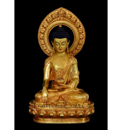 Fine Quality  19" Shakyamuni Buddha Gold Gilded Face Painted Copper Statue Patan, Nepal