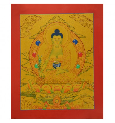 Gold 15.5" x 12.25" Medicine Buddha Thangka Painting