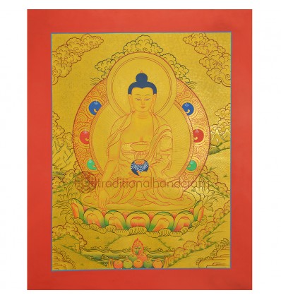 Gold 15.5" x 12"Shakyamuni Buddha Thangka Painting