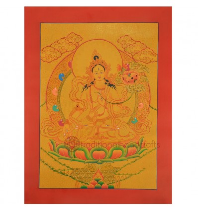 Gold 16.5" x 12.5" White Tara Thangka Painting