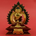 Fine Quality 7" Amitabha Buddha Gold Gilded with Face Painted Copper Statue from Patan, Nepal