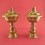 Fine Hand Carvings 6" Tibetan Buddhism Brass Butter / Ghee Lamps Set from Nepal.