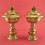 Fine Hand Carvings 6" Tibetan Buddhism Brass Butter / Ghee Lamps Set from Nepal.