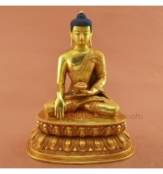 Gold Gilded with Face Painted 12" Shakyamuni Buddha Copper Statue Patan, Nepal