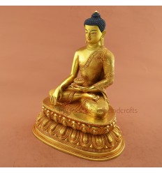 Gold Gilded with Face Painted 12" Shakyamuni Buddha Copper Statue Patan, Nepal