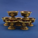 Gold Gilded Finely Carved Oxidized Copper Alloy Tibetan 3.25" Offering Bowls Set