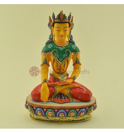 10" Crowned Shakyamuni Buddha Gold Gilded Painted Copper Statue From Patan, Nepal