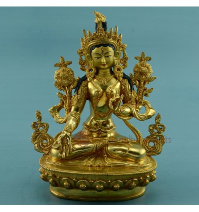 Fine Quality Hand Carved Gold Face Painted 8.5" White Tara Copper with Gold Gilded Statue From Patan, Nepal.