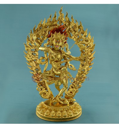 Fine Quality 15.75" Kurukulla / Dakini Gold Gilded Copper Statue Frm Patan Nepal