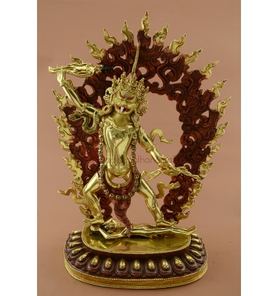 Hand Carved 16" Ekajati Dakini Gold Gilded Copper Statue from Patan, Nepal