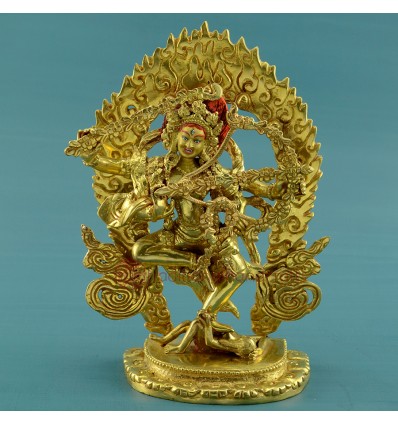 Finely Quality Hand Carved Gold Gilded 8.25" Kurukulla Dakini Statue Patan Nepal