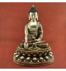 Oxidized Copper Alloy with Silver Plating 18.25" Shakyamuni Buddha Statue Patan, Nepal 