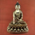 Oxidized Copper Alloy with Silver Plating 18.25" Shakyamuni Buddha Statue Patan, Nepal 