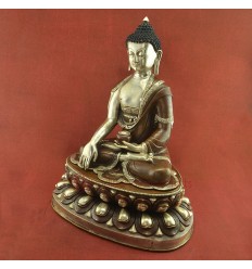 Oxidized Copper Alloy with Silver Plating 18.25" Shakyamuni Buddha Statue Patan, Nepal 