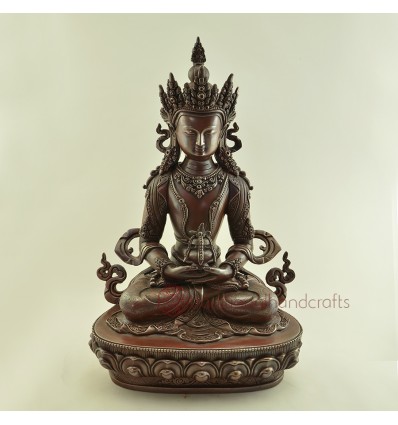 Fine Quality 14.25" Aparmita / Amitayus Oxidized Copper Alloy Statue Patan Nepal