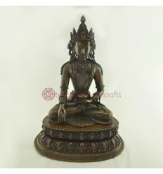 Oxidized Copper Alloy 15.25" Crowned Shakyamuni/Tomba Buddha Statue Frm Patan Nepal