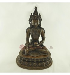 Oxidized Copper Alloy 15.25" Crowned Shakyamuni/Tomba Buddha Statue Frm Patan Nepal