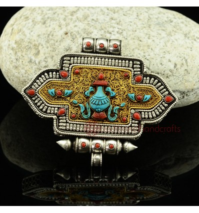 Tibetan Buddhist Ritual Sacred Kalasha - Treasure Vase Ghau Prayer Box Silver Pendant from Patan, Nepal