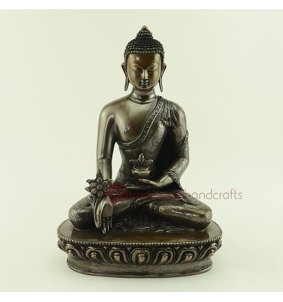 Oxidized Copper Alloy 8.5" Medicine Buddha / Menla Statue from Patan, Nepal