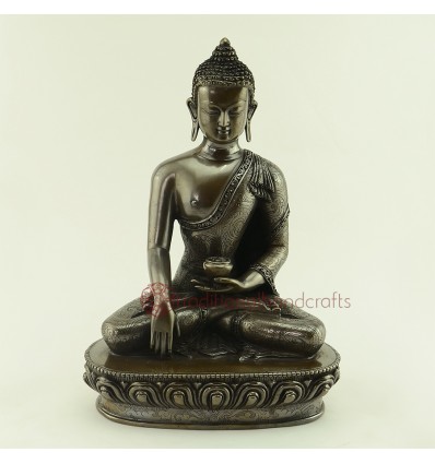 Oxidized Copper Alloy 8.5" Shakyamuni / Tomba Buddha Statue from Patan, Nepal