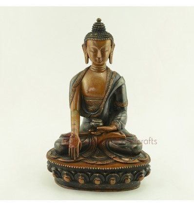 Hand Carved 8.5" Shakyamuni Buddha Oxidized Copper Alloy Statue Patan, Nepal