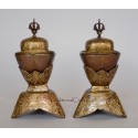 Finely Hand Carved Copper Alloy Plated 7.5" Tibetan Buddhist Kapala Set from Patan, Nepal