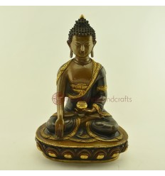 Hand Made 11.5" Shakyamuni Buddha Oxidized Copper Alloy Gold Gilded Statue, Patan