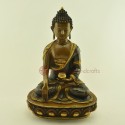 Hand Made 11.5" Shakyamuni Buddha Oxidized Copper Alloy Gold Gilded Statue, Patan