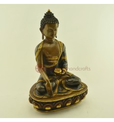 Hand Made 11.5" Shakyamuni Buddha Oxidized Copper Alloy Gold Gilded Statue, Patan