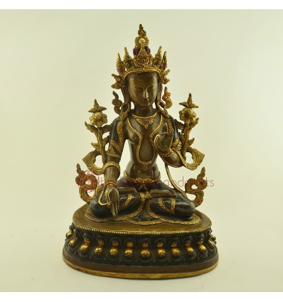 Fine Quality 14.5" White Tara / Dolkar Oxidized Copper Alloy with 24 Karat Gold Gilding Statue Patan