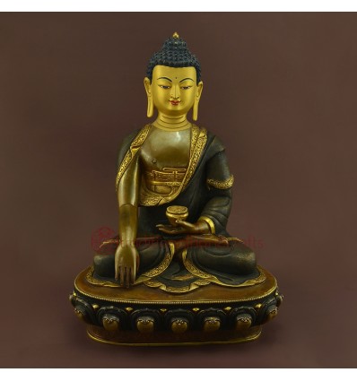 Fine Quality 24 Karat Gold Gilding and Face Painting 12.5" Shakyamuni Buddha Statue From Nepal