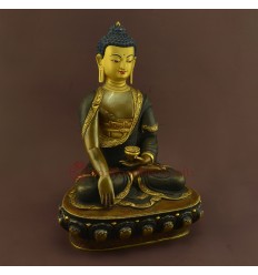 Fine Quality 24 Karat Gold Gilding and Face Painting 12.5" Shakyamuni Buddha Statue From Nepal