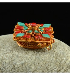 Gold Plated Double Dorje Ghau Gau Prayer Box Pendant From Patan, Nepal.