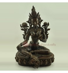  Green Tara Statue 18" Lost Wax Method, Oxidized Copper Alloy  Green Tara Dolma Statue from Patan, Nepal