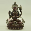 Fine Hand Carved Oxidized Copper 9.75" Chenrezig / Avalokeshvara Statue From Patan, Nepal