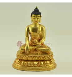 9.25" Shakyamuni Buddha / Tomba Gold Gilded Face Painted Copper Statue From Patan Nepal