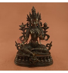 Green Tara Statue 13" Oxidized  Copper Alloy Green Tara Dolma Statue from Patan, Nepal