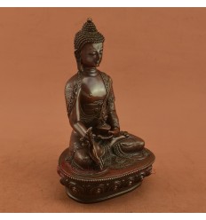 Oxidized Copper Alloy 8.25" Medicine Buddha / Menla Statue from Patan, Nepal