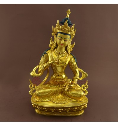 Hand Carved Face Painted 13" Vajrasattva / DorjeSempa Gold Gilded Copper Statue From Patan, Nepal.